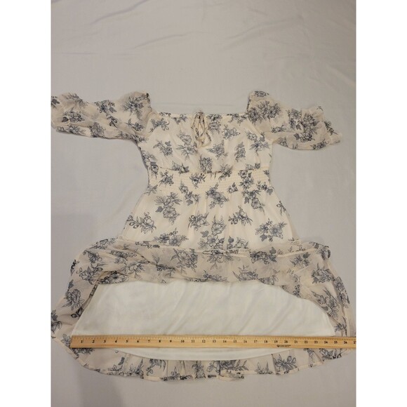 Cottagecore Floral Chiffon Dress Womens Large Off Shoulder Puff Sleeve Ruffles - Picture 8 of 11